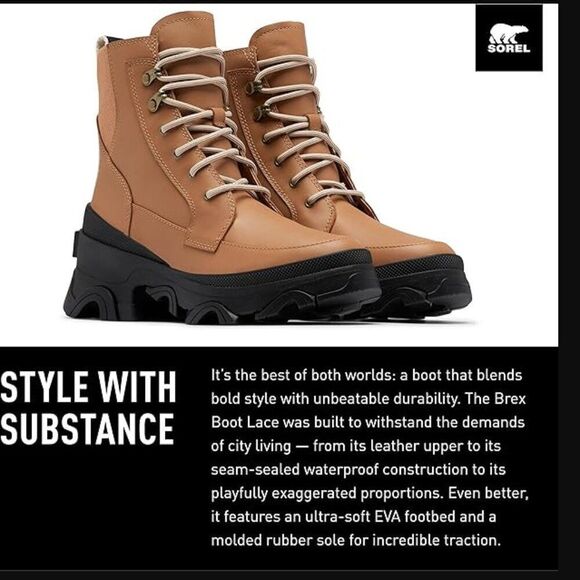 NWOB Sorel Brex Lace Waterproof Boot in Tawny Buff / Black | Size 10 - Picture 2 of 11